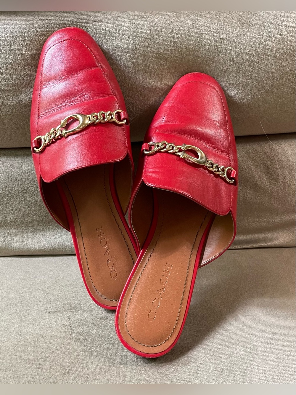 Coach Sofi Red Leather Slides